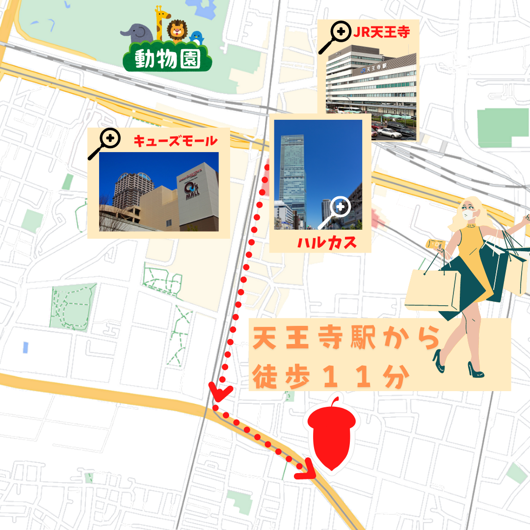 天王寺周辺施設のイラストマップ